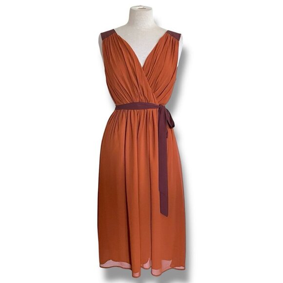 Modcloth Womens Wholly Romantic Midi Dress Sz Medium Brown Sash Belt Grecian - Picture 2 of 11
